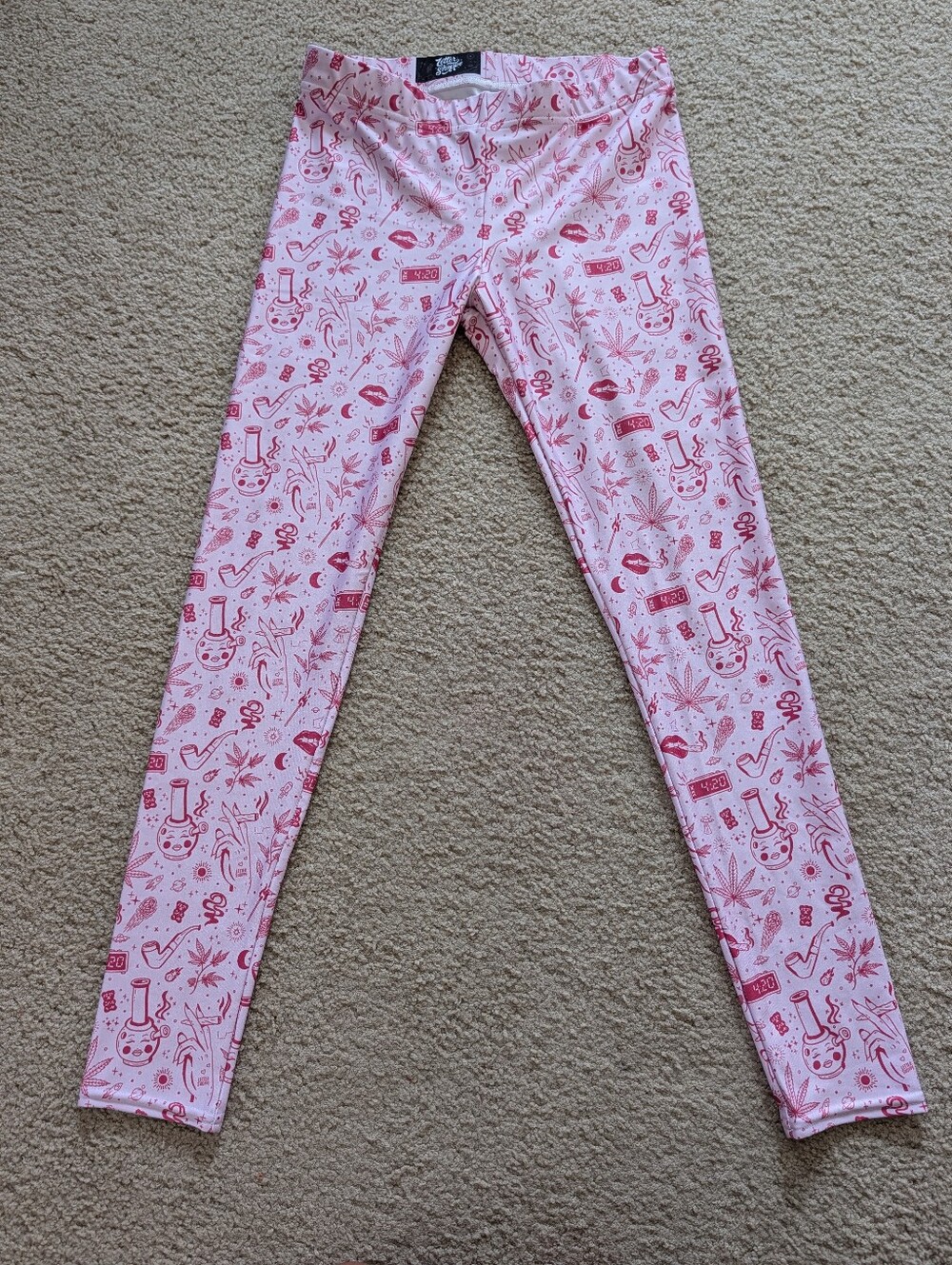Letter Shoppe Pink 420 Cannabis Pattern Leggings